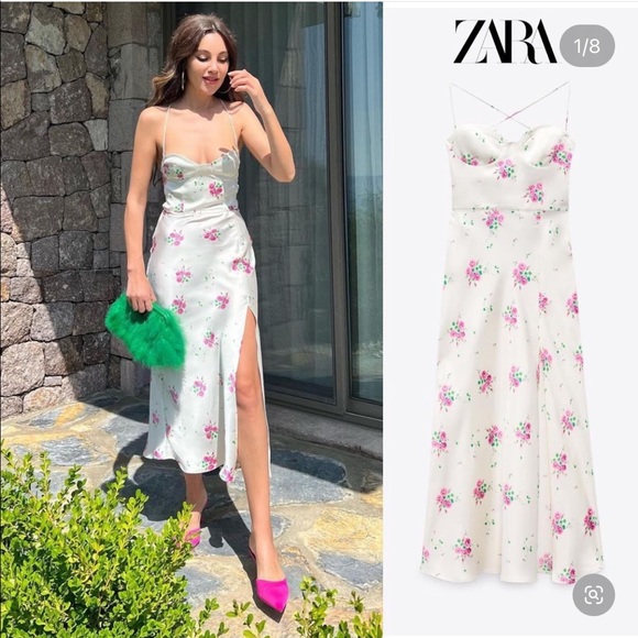 ZARA SATIN EFFECT PRINT DRESS - Picture 2 of 14